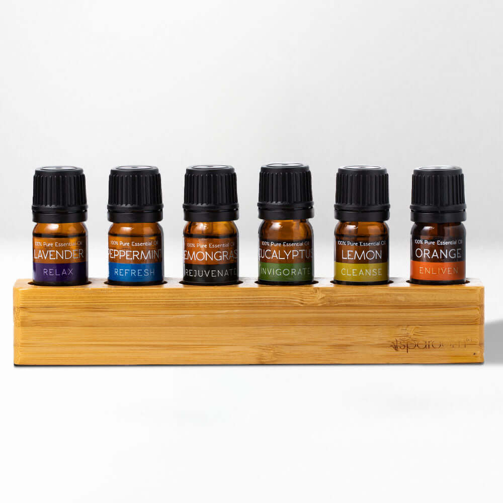 100% Pure Essential Oil Kit - 5mL - 6 Pack - with Bamboo Holder